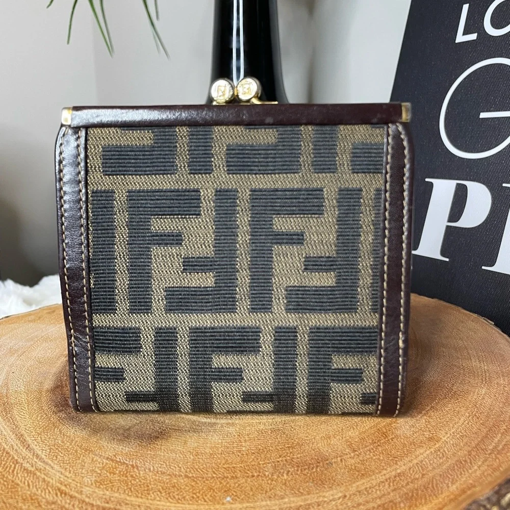Fendi Zucca Monogram Vintage Wallet w/ Kiss-Lock Coin Purse - Picture 2 of 9